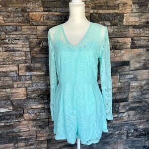 Light Blue Lace Long Sleeve Romper